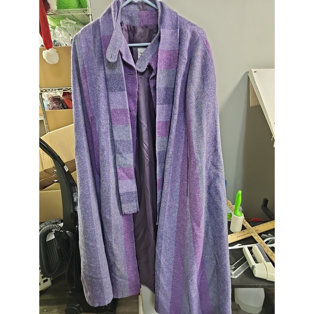 DD AVOCA Ireland Vintage Lilac Purple Stripe Tweed Wool Cape Shawl Oversized SM